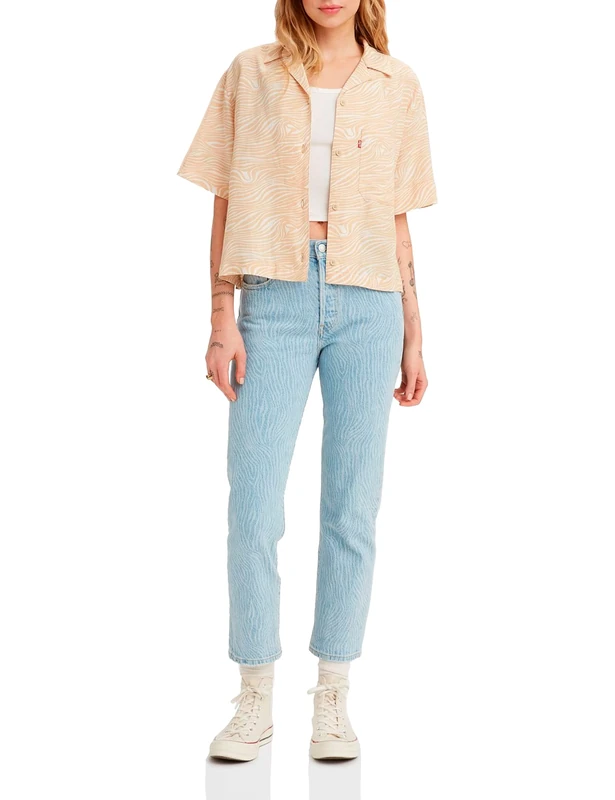 Levi's Women's 501 Crop Jeans, Blue Pattern, 27W / 28L