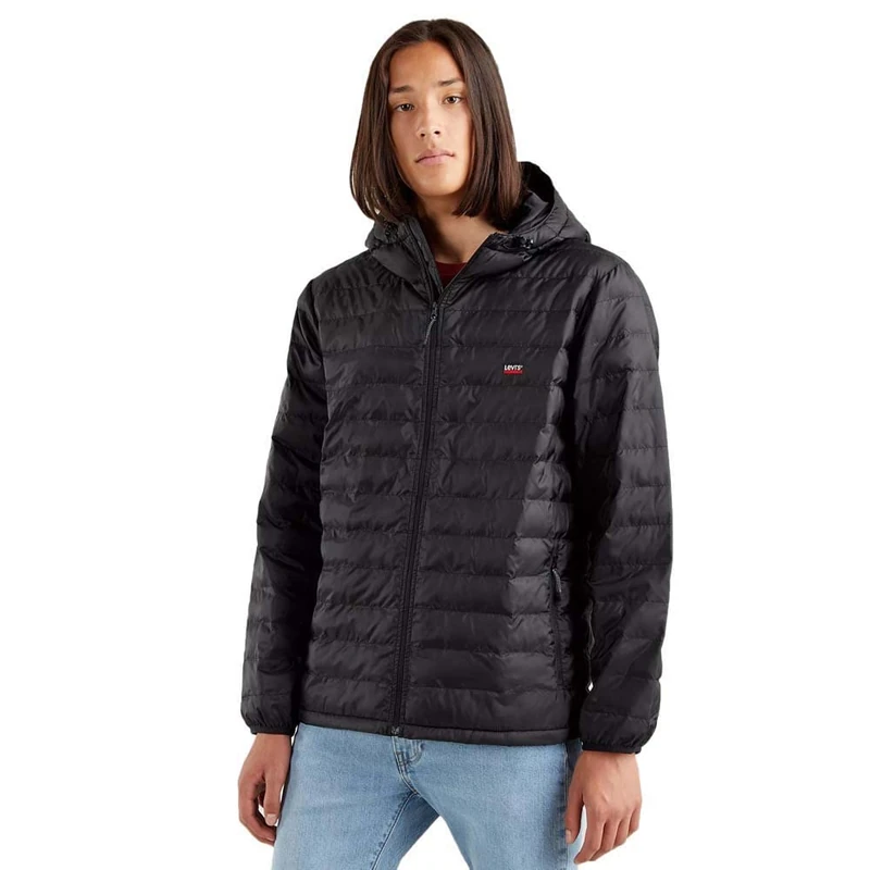 Levi's Men's Presidio Packable Hooded Lightweight Jacket Mineral Black (Black) XL -