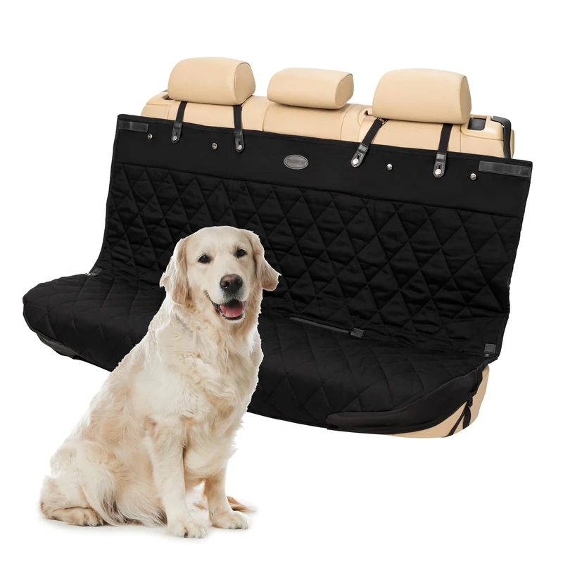 PetSafe Happy Ride Car Seat Cover for Dogs, Quilted Waterproof Durable Machine Washable Fits Most Cars, Trucks and SUVs, Back Seat Protector for Scratches & Dog Hair - Bench, Black