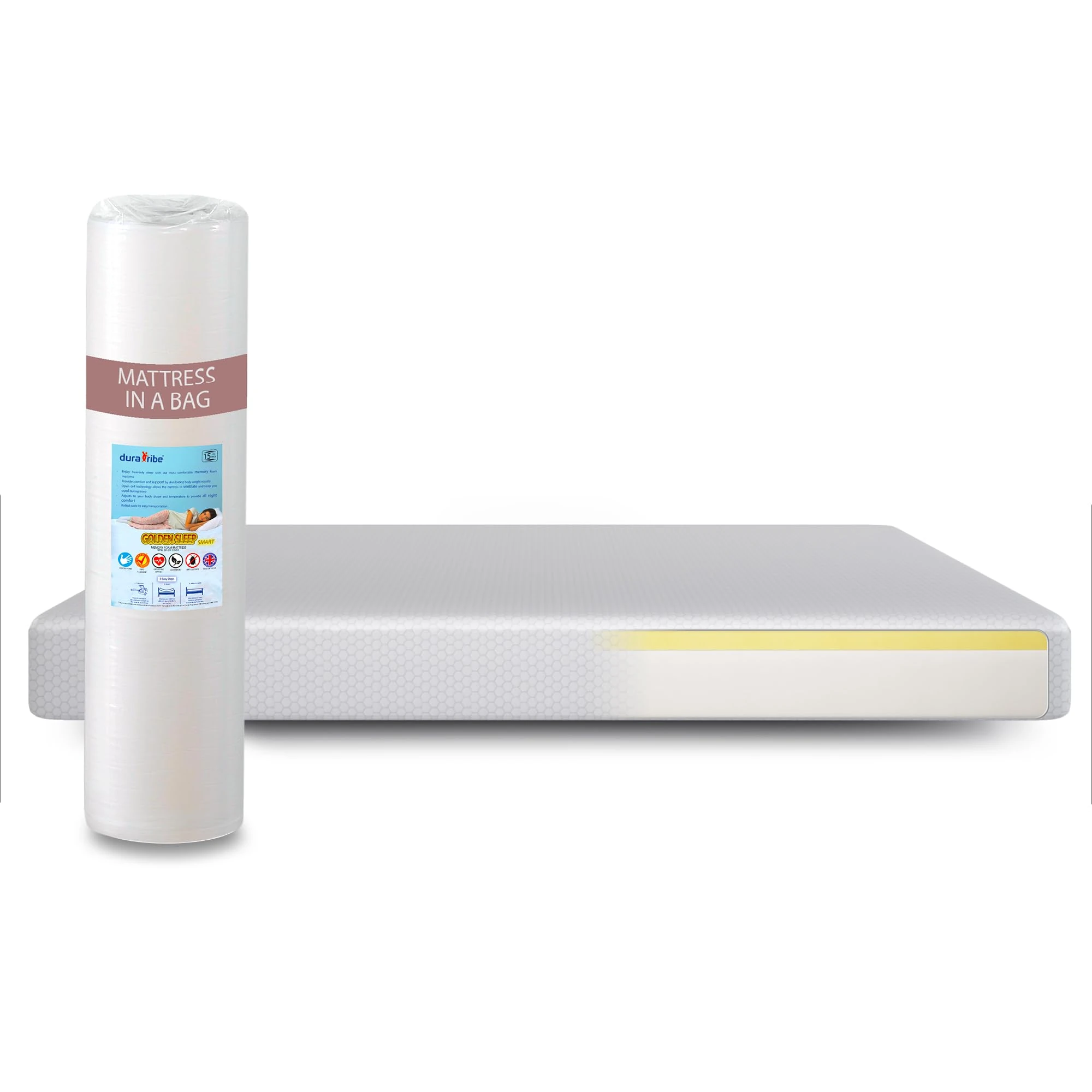 DURA TRIBE Golden Sleep Smart Orthopaedic Memory Foam Mattress Firm Feel Removeable Cover EU Small Single (80 x 200 cm)