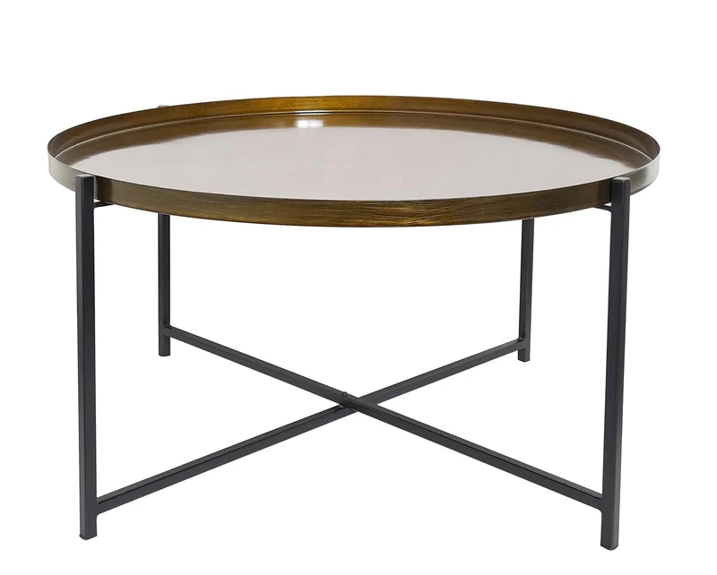 ASPECT Cassia Round Metal Foldable Tray Top Coffee/Side Table,Antique Brass/Black (75 dia x 45 H cm)