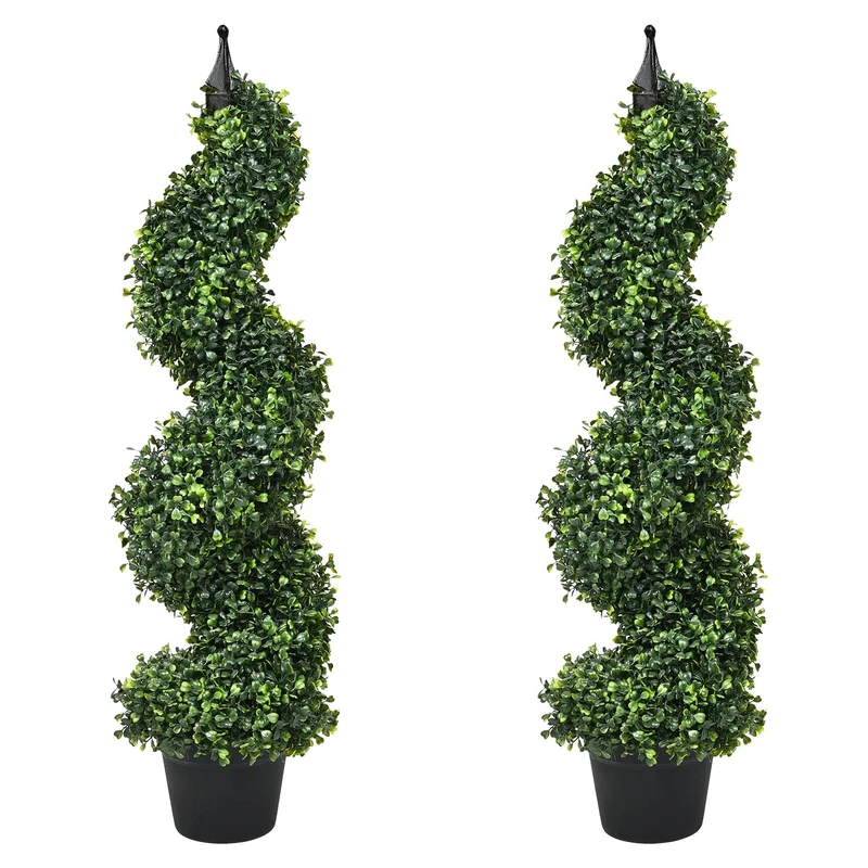 Lvydec 2 Pack Artificial Boxwood Topiaries Tree in Pot for Outdoor Indoor Home Decoration
