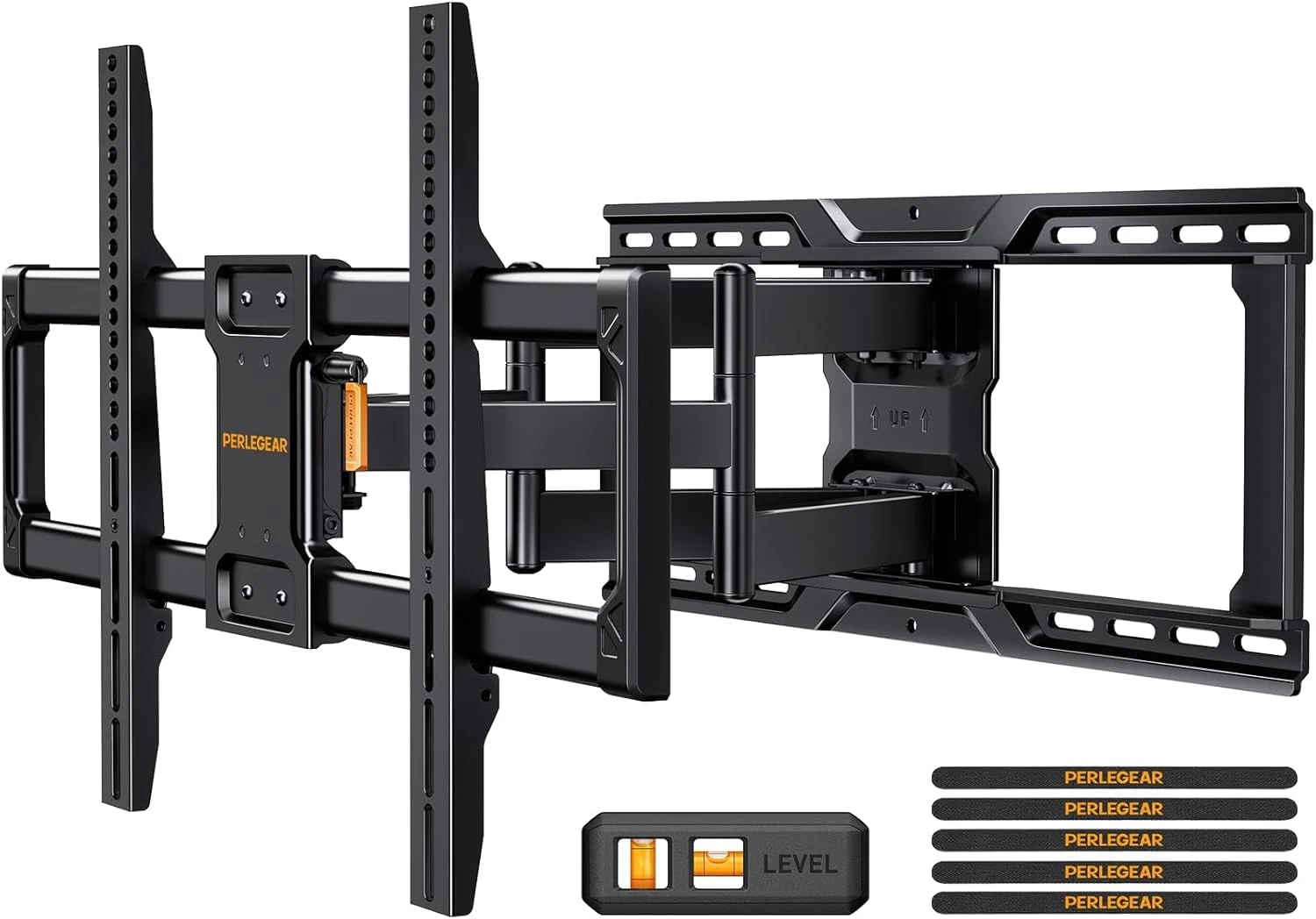 Perlegear UL-Listed Full Motion TV Wall Bracket for 42–90 Inch TVs up to 68 KG, Universal Dual Arm TV Bracket with Tool-Free Tilt, Swivel, Extension, Max VESA 600 x 400mm, PGLF16