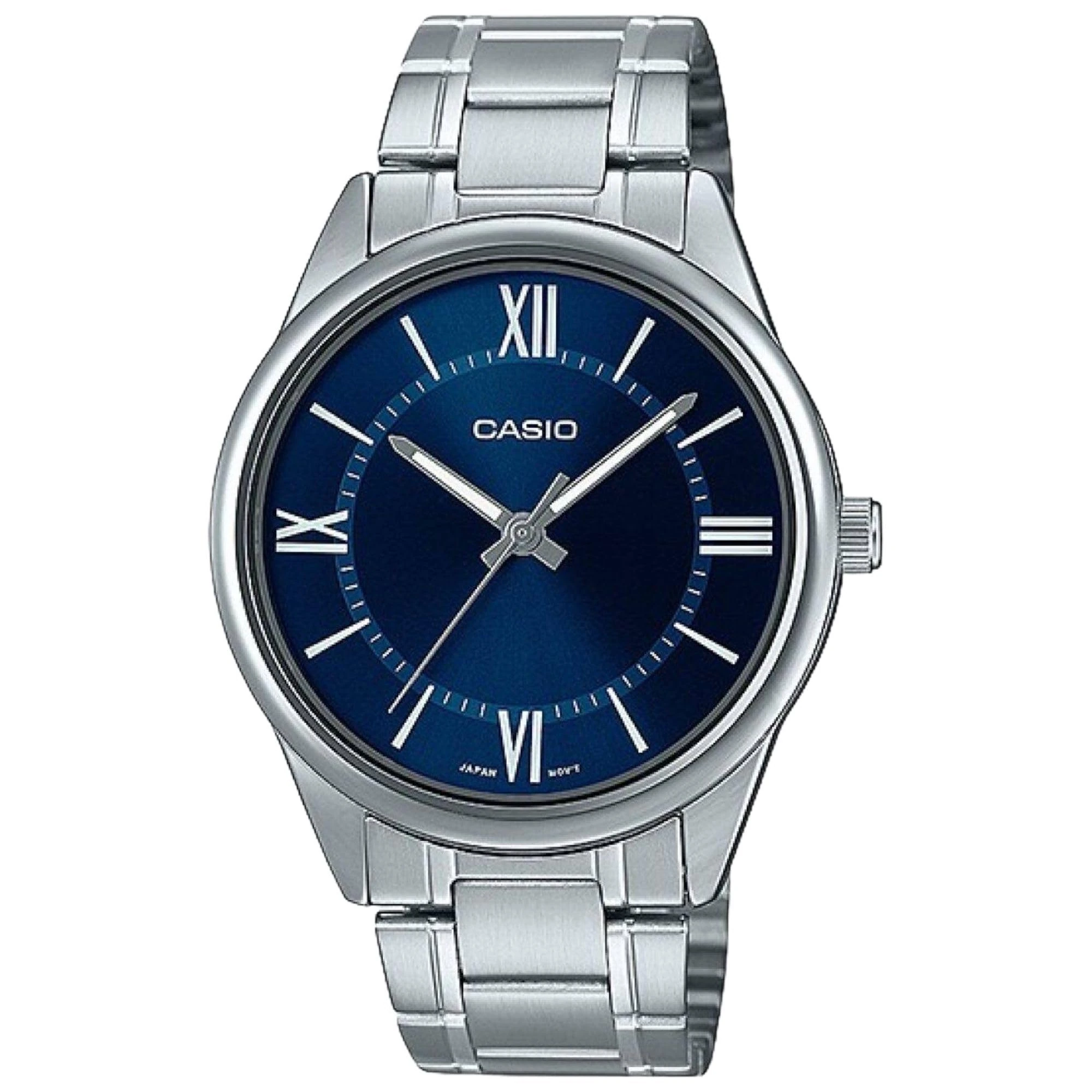 Casio MTP-V005D-2B5 Men's Standard Stainless Steel Blue Roman Dial Analog Watch