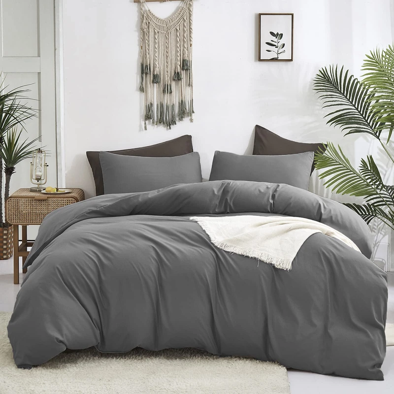 Luxlovery Grey Comforter Full Men Set Gray Bedding Sets Boys Dark Gray Bedding Set Breathable Soft Charcoal Grey Quilts Set Durable Full Comforter Set