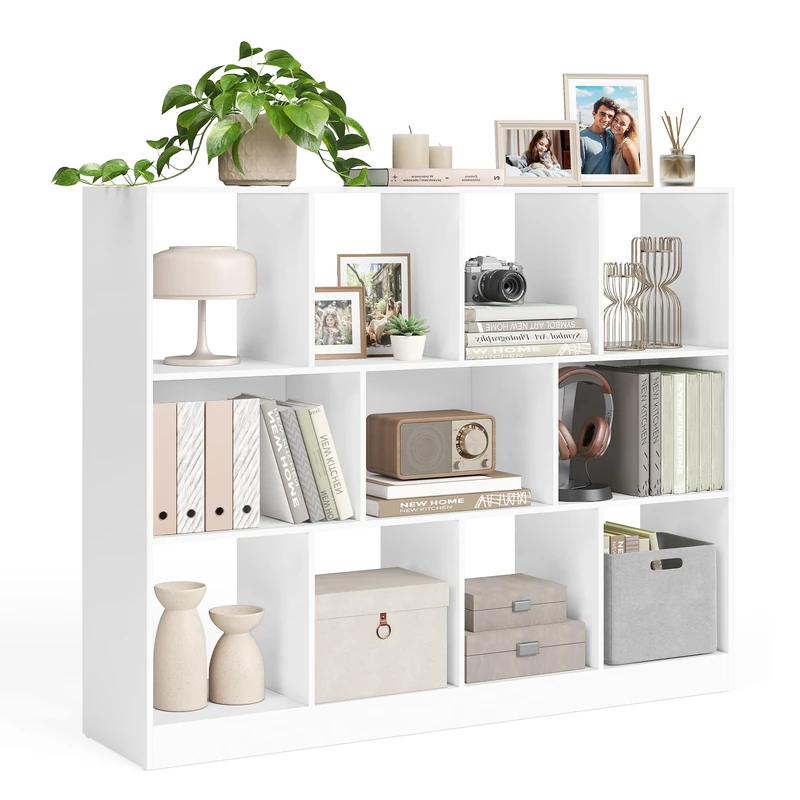 VASAGLE Bookcase, Bookshelf, Freestanding Storage Unit, 11 Open Compartments, Can Be Used Horizontally, Vertically, Upside Down, 30 x 126 x 100 cm, for Living Room, Study, Office, White LBC054T14