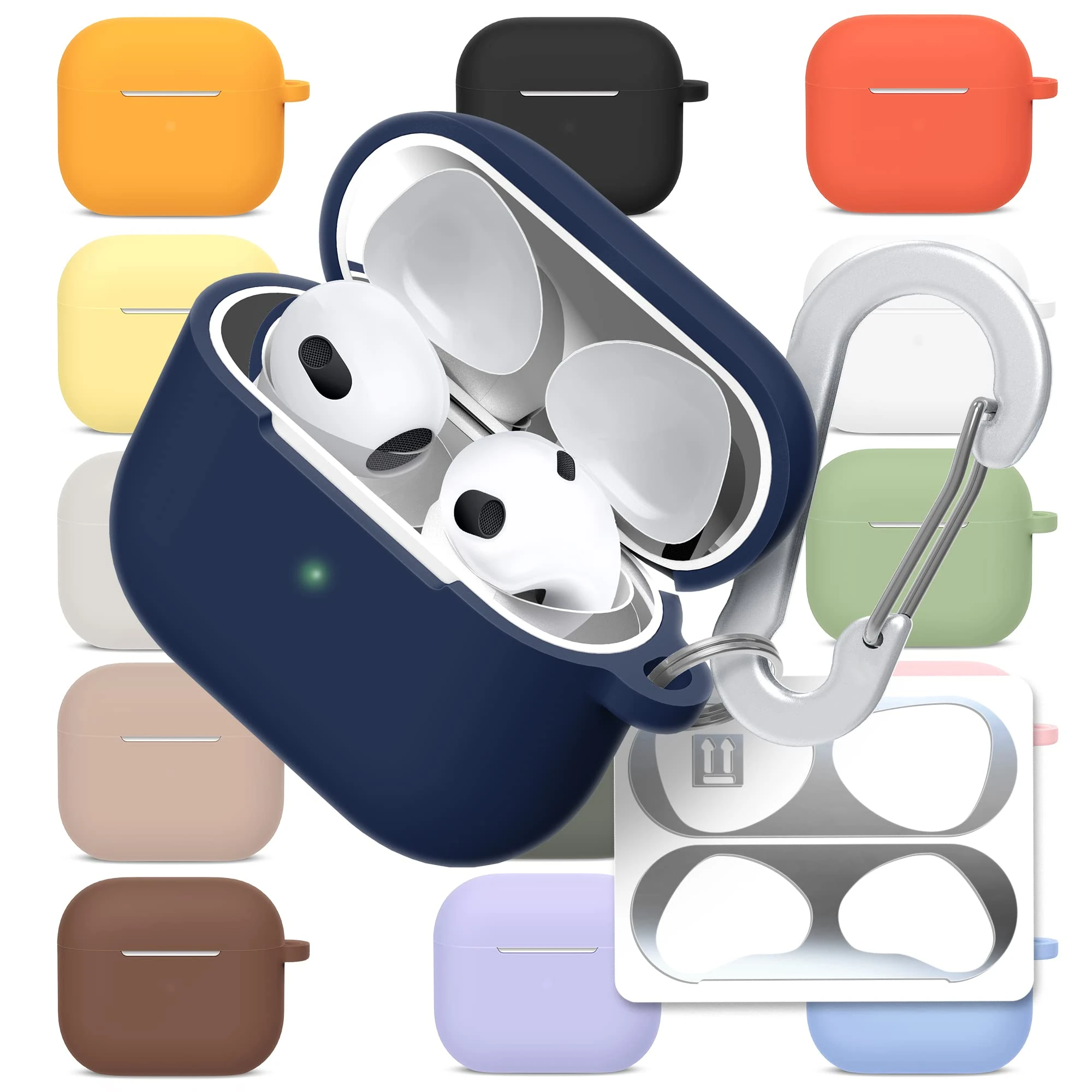 superdivision AirPods 3 & Pro Case Silicon Protective Clear Cover with Anti-Lost Carabiner Keychain Kit Set Dust Guard Dust-Proof Film [Front LED Visible] (AirPods 3, Herring)