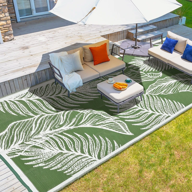 wikiwiki Outdoor Rug - Green & White - 9 FT x 12 FT - Image 1