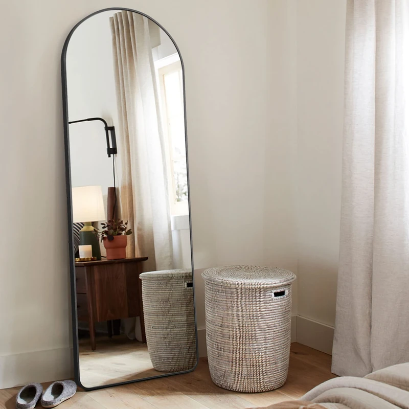 KIAYACI Arched Full Length Mirror With Stand - Floor and Wall Mounted for Bedroom Dressing (Black, 59" x 20")