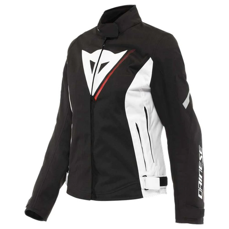 Dainese Veloce Lady D-Dry Jacket, Waterproof and Thermal Motorcycle Jacket, Women, Black/White/Lava-Red, 46