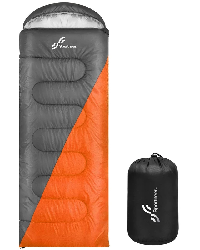 Sleeping Bag Camping Sleep Bags: Sportneer Warm Sleeping Bags for Single Adults 3-4 Season Waterproof Lightweight Large Ultralight suit for Adult Man Fishing Travel Outdoor Orange + Gray