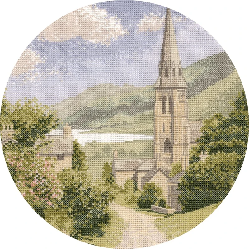 Heritage Aida Village by The Lake (A) Counted Cross Stitch Kit JCLV288-A Diam 10"