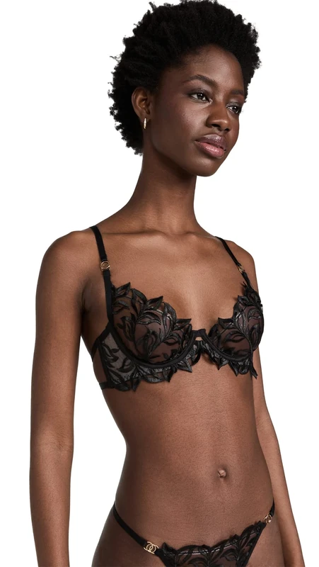 Bluebella 41490 Isadora Black Bra - Sheer Leaf Pattern, Underwire