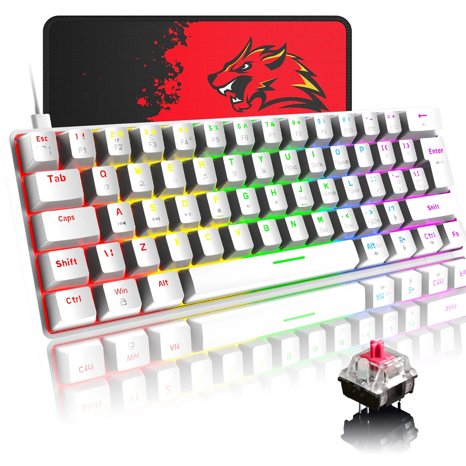 SELORSS Mini 60% Wired Mechanical Gaming Keyboard,22 RGB Chroma Backlit, Compact 62 Full Anti-ghosting Keys, USB C Cable,Replaceable Keycaps,Linear Switch for Gamer/Typist/Xbox/PC/Win/Mac(White)