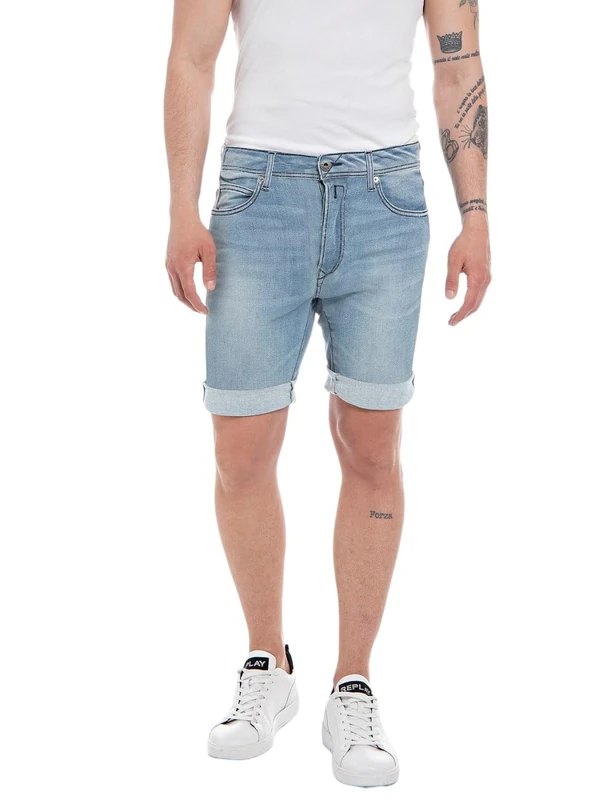 Replay Men's Jeans Shorts with Power Stretch, Blue (Light Blue 010), 31W