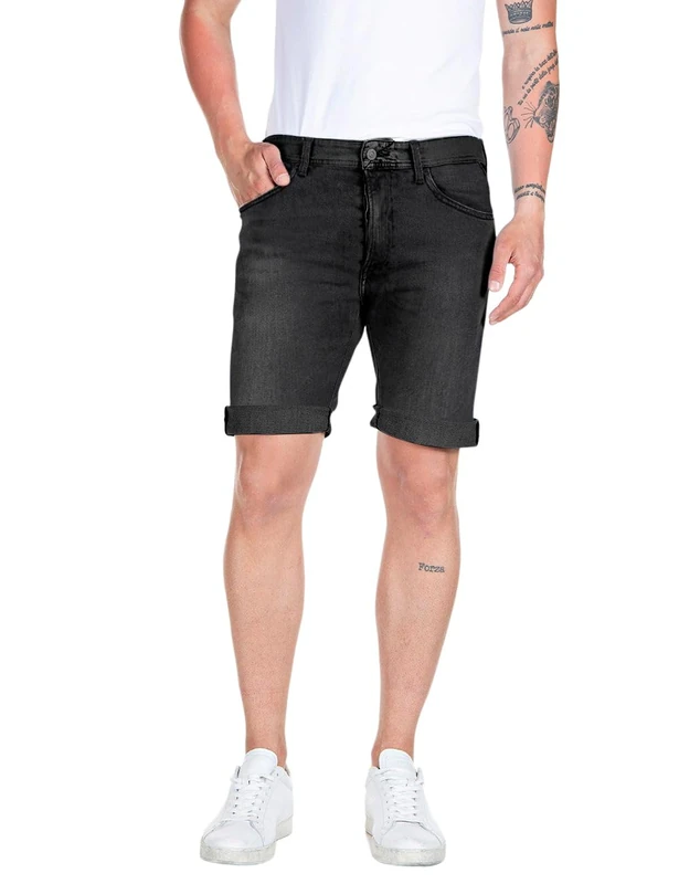 Replay Men's Jeans Shorts with Power Stretch, Gray (Dark Gray 097), 31W