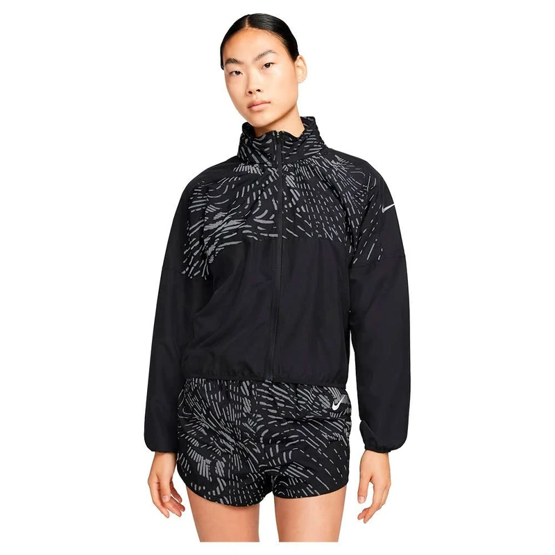 Nike Women's Df Run Dvn Jacket, Black/Atomic Orange/Reflective, M