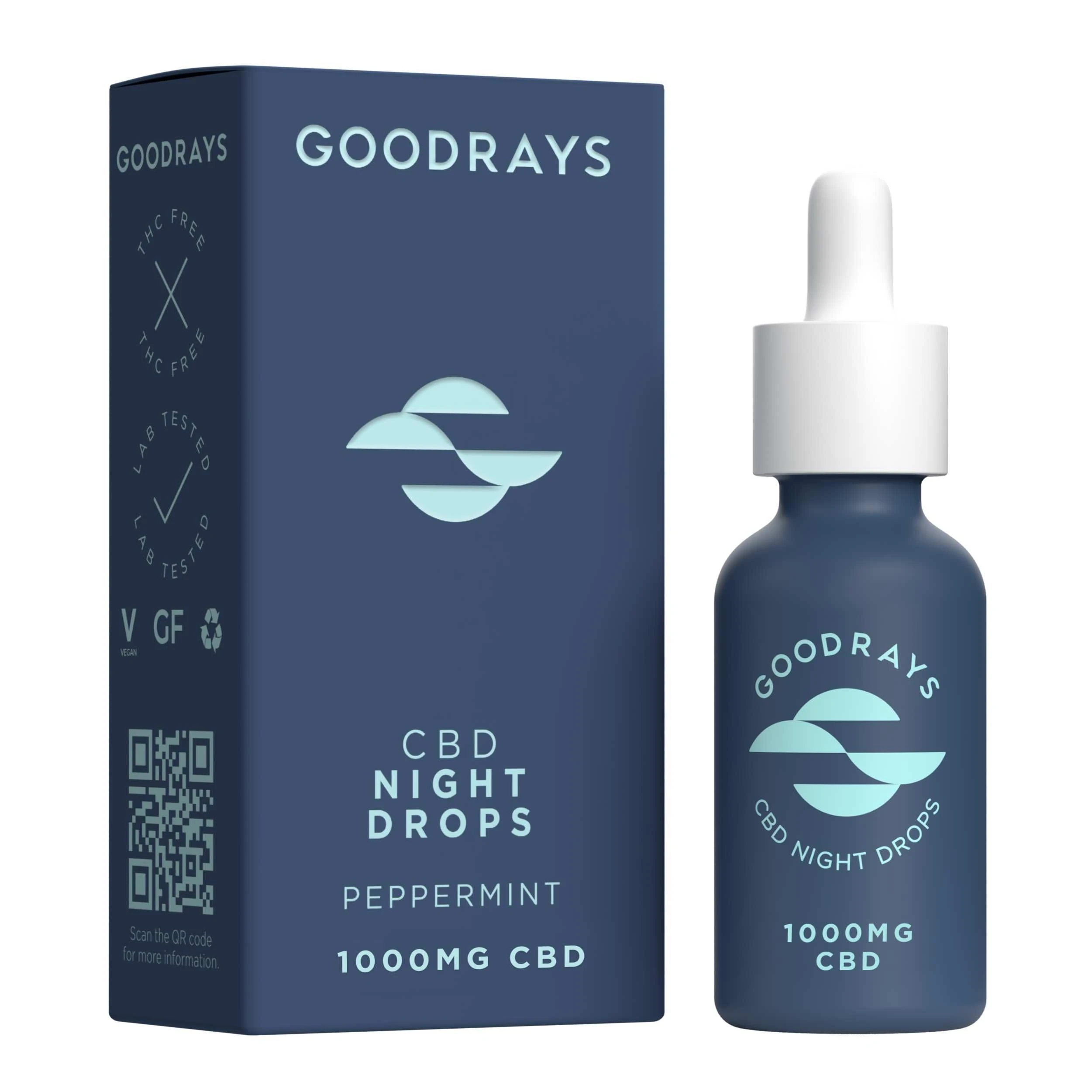 GOODRAYS CBD Oil, 500mg, High Strength CBD Night Drops, Natural Sleep Stress and Anxiety Relief, Vegan, Peppermint Flavour, Packaging May Vary