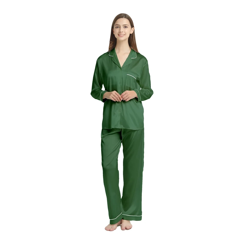 Jasmine Silk Ladies' Pure Silk Pyjamas Set Emerald Green for Women (S(10-12))