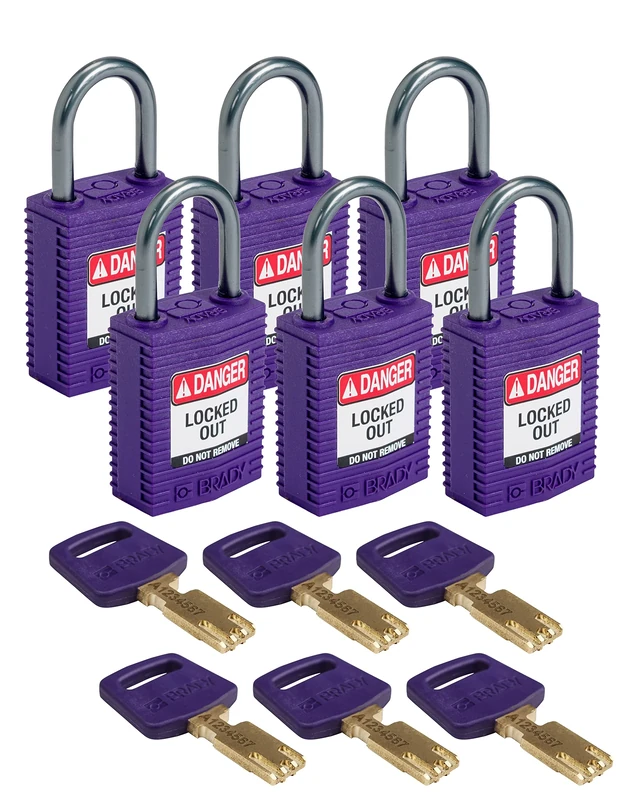 Brady CPT-PRP-25AL-KD6PK SafeKey Padlock, Purple, 2.6 in H x 1.25 in W x 0.75 in D
