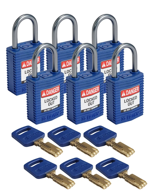 Brady CPT-BLU-25AL-KD6PK SafeKey Padlock, Blue, 2.6 in H x 1.25 in W x 0.75 in D, Set of 6 Pieces