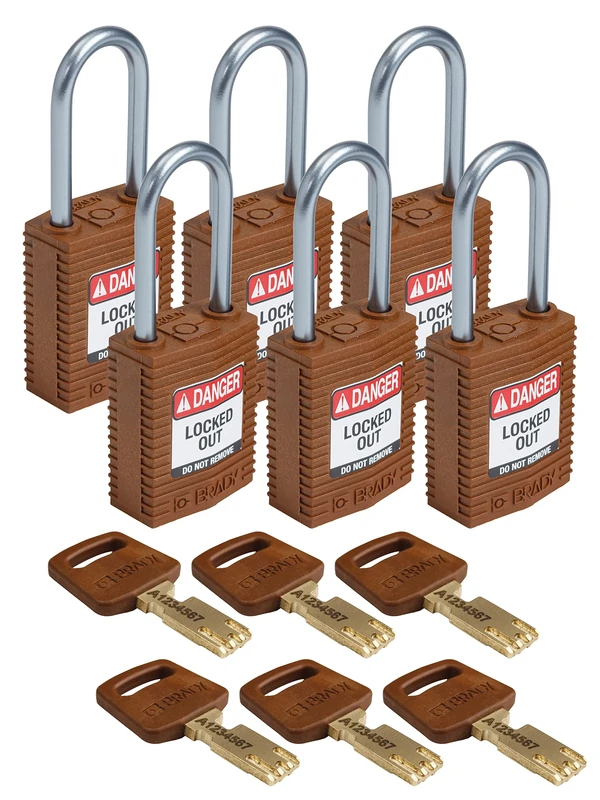 Brady CPT-BRN-38AL-KD6PK SafeKey Padlock, Brown, 3.0 in H x 1.25 in W x 0.75 in D, Set of 6 Pieces