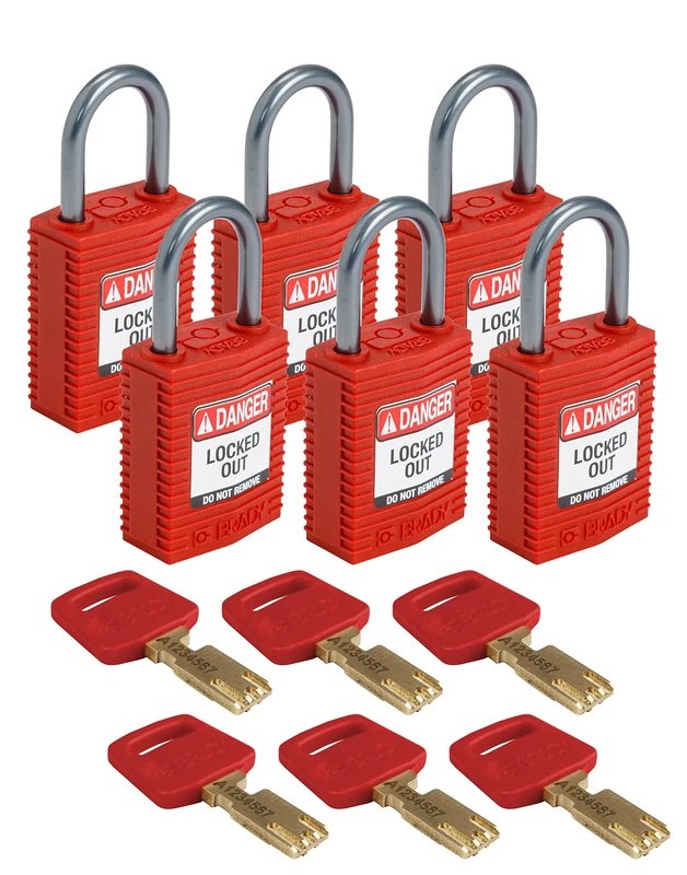 Brady CPT-RED-25AL-KD6PK SafeKey Padlock, Red, 2.6 in H x 1.25 in W x 0.75 in D, Set of 6 Pieces