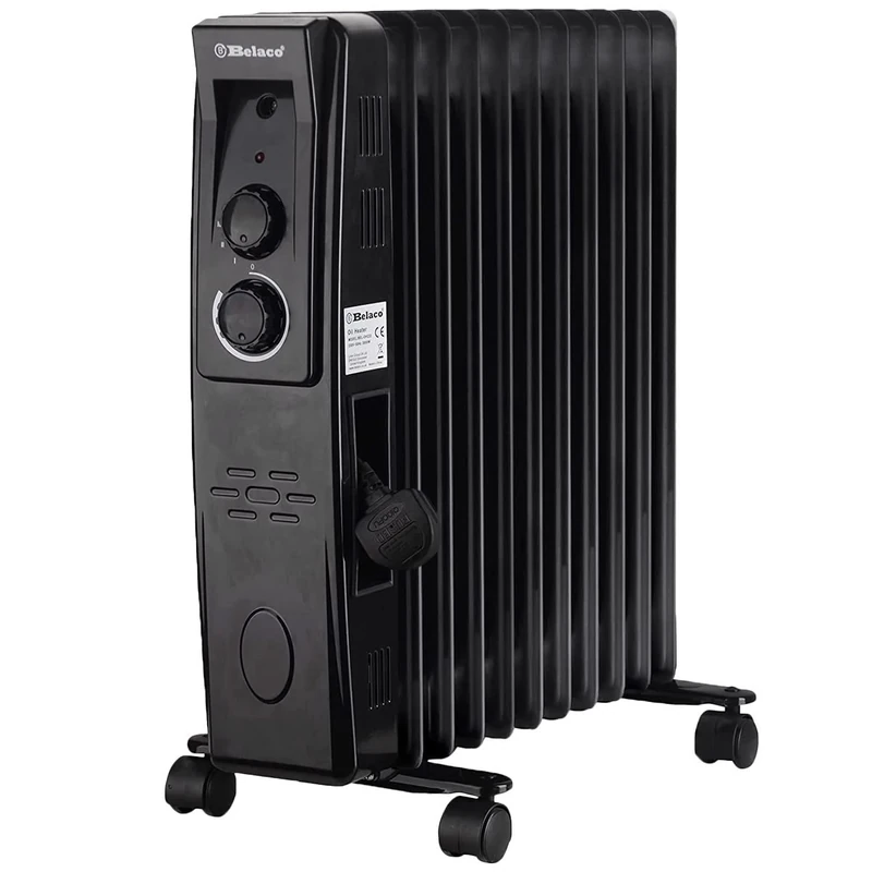 Belaco Oil Filled Radiator 11 Fins, Portable Electric Heater with Adjustable Thermostat, 3 Heat Settings, Overheat Protection, 2500W, Heavy-Duty Castors
