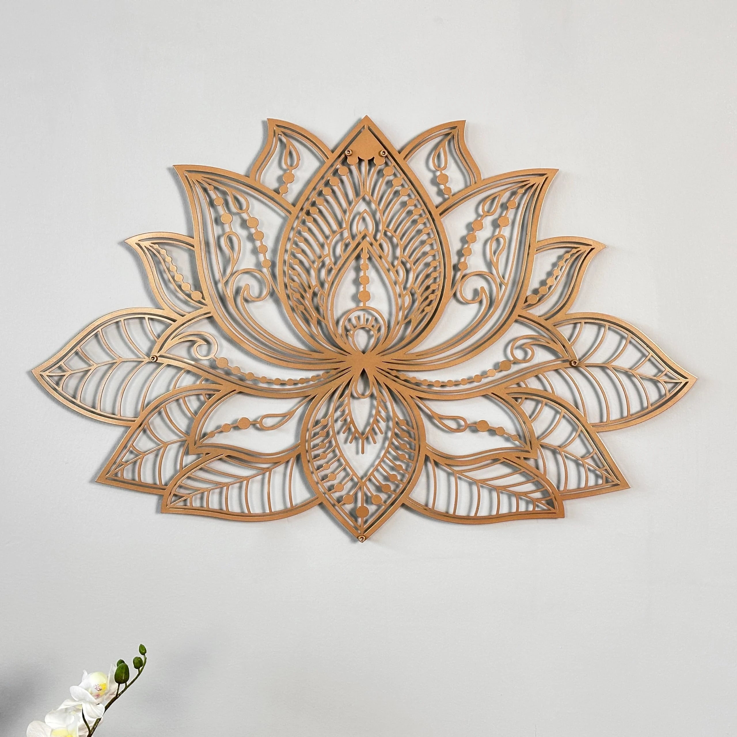 iwa concept 3D Mandala Metal Wall Decor | Lotus Flower Decoration for Homes | Bedroom Metal Wall Art | Office Decor | Living Room Decor | New Year Gift | (36" x 23" | 91 x 59 cm, Copper)