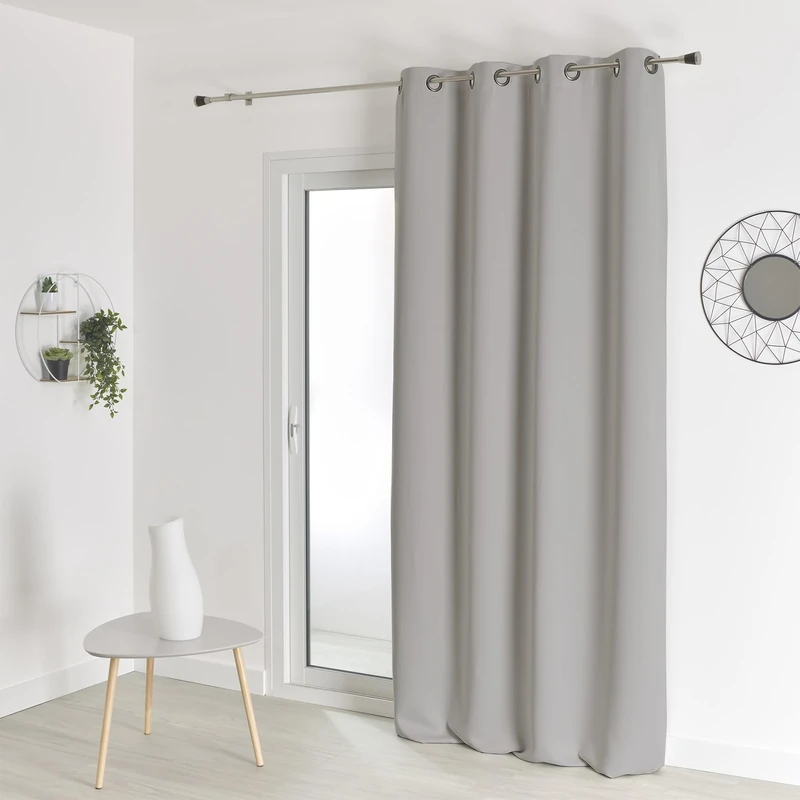 HomeMaison.com M1 Fire Retardant Blackout Curtain, Polyester, Pearl Grey, 140 x 260 cm - Image 1