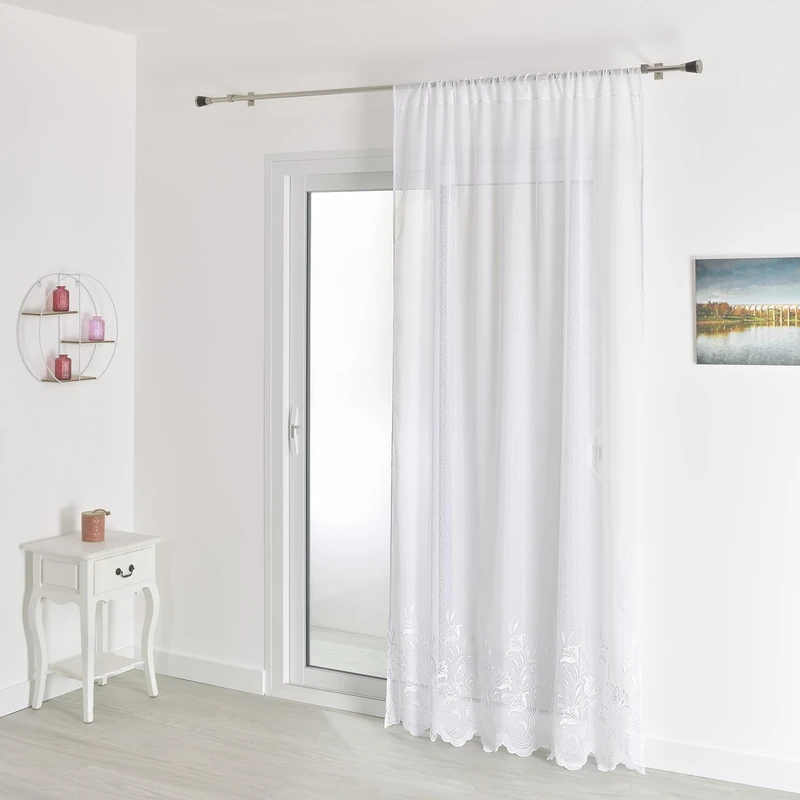 HomeMaison.com Sandblasted Net Curtain with Embroidered Base, White, 180 x 240 cm