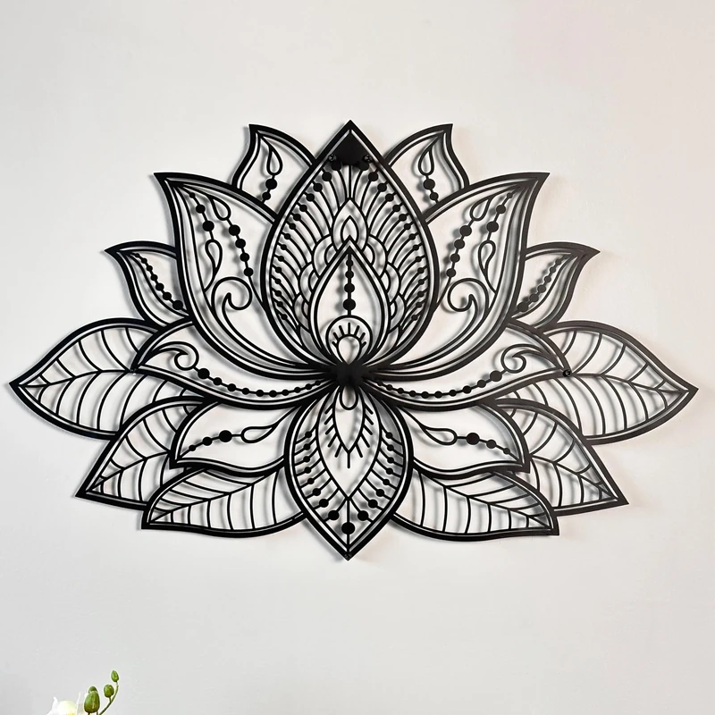 iwa concept 3D Mandala Metal Wall Decor | Lotus Flower Decoration for Homes | Bedroom Metal Wall Art | Office Decor | Living Room Decor | New Year Gift | (36" x 23" | 91 x 59 cm, Black)