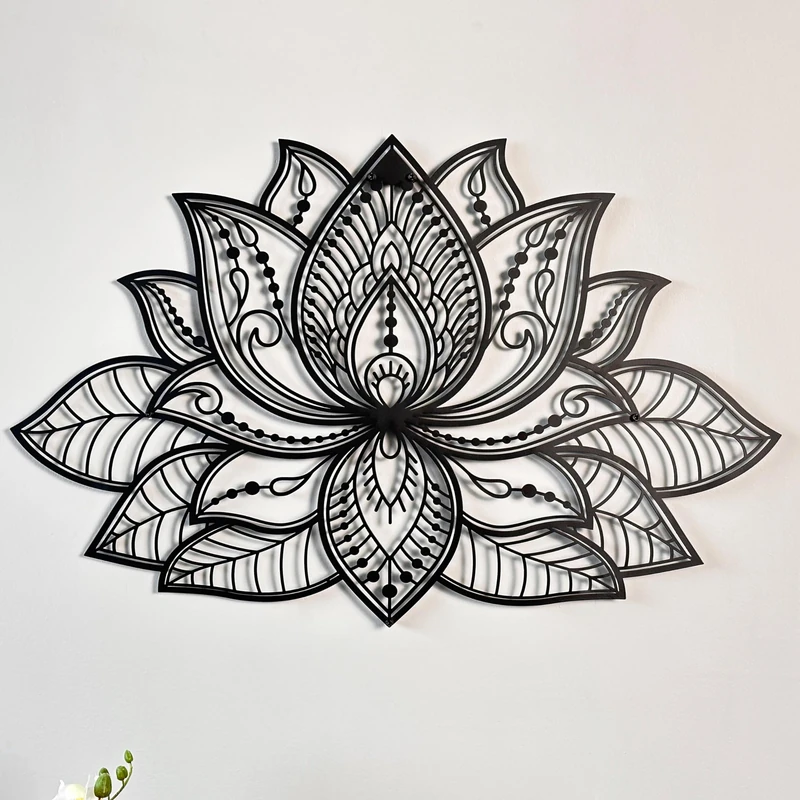 iwa concept 3D Mandala Metal Wall Decor | Lotus Flower Decoration for Homes | Bedroom Metal Wall Art | Office Decor | Living Room Decor | New Year Gift | (26.3" x 17" | 67 x 43 cm, Black)