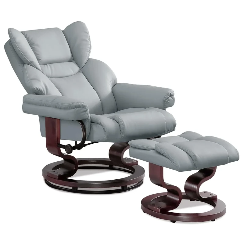 Recliner Chair with Footstool, Swivel Recliner Sofa Chair Armchair Lounge 135° Reclining High Back Ergonomic Couch Bed Upto 160kg Weight Capacity with Tilting Lock Mechanism for Living Room, Grey