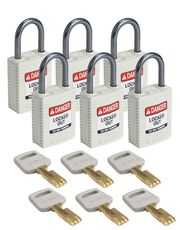 Brady CPT-WHT-25AL-KD6PK SafeKey Padlock, White, 2.6 in H x 1.25 in W x 0.75 in D