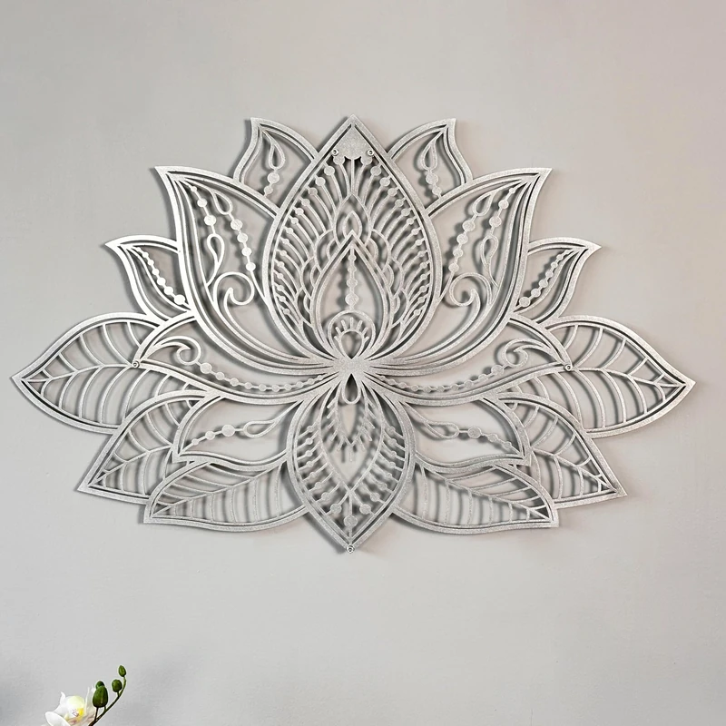 iwa concept 3D Mandala Metal Wall Decor | Lotus Flower Decoration for Homes | Bedroom Metal Wall Art | Office Decor | Living Room Decor | New Year Gift | (26.3" x 17" | 67 x 43 cm, Silver)