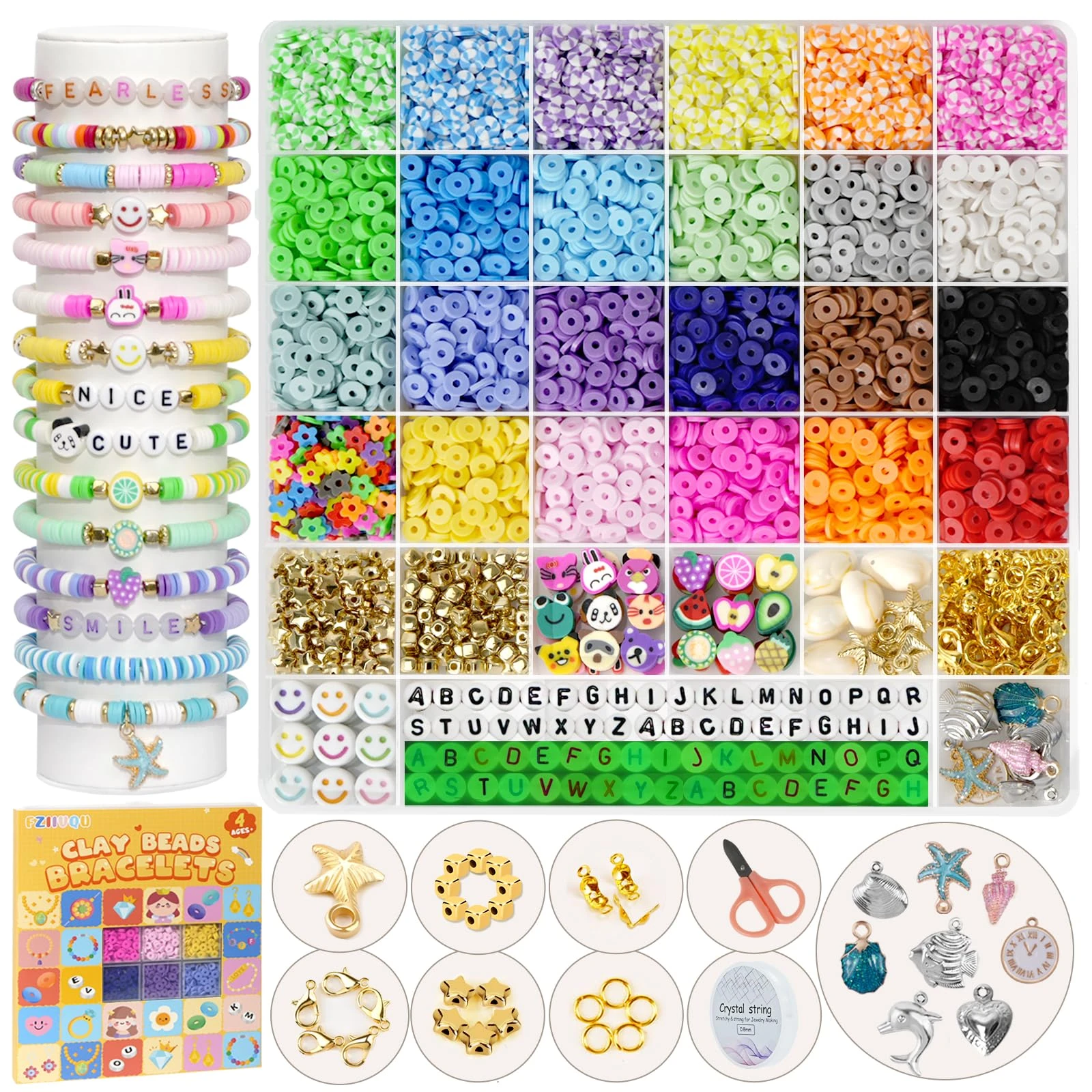 FZIIVQU 6100Pcs Clay Beads Bracelet Making Kit 24 Colors Friendship Bracelet Beads Kit with Preppy Polymer Bead for Jewelry Making Charms Gifts for Girls