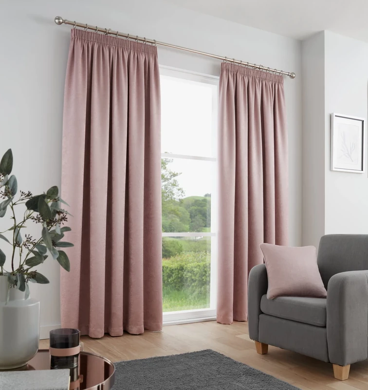 Fusion - Galaxy - Pair of Dim-out Pencil Pleat Curtains - 66" Width x 90" Drop (168 x 229cm) in Blush