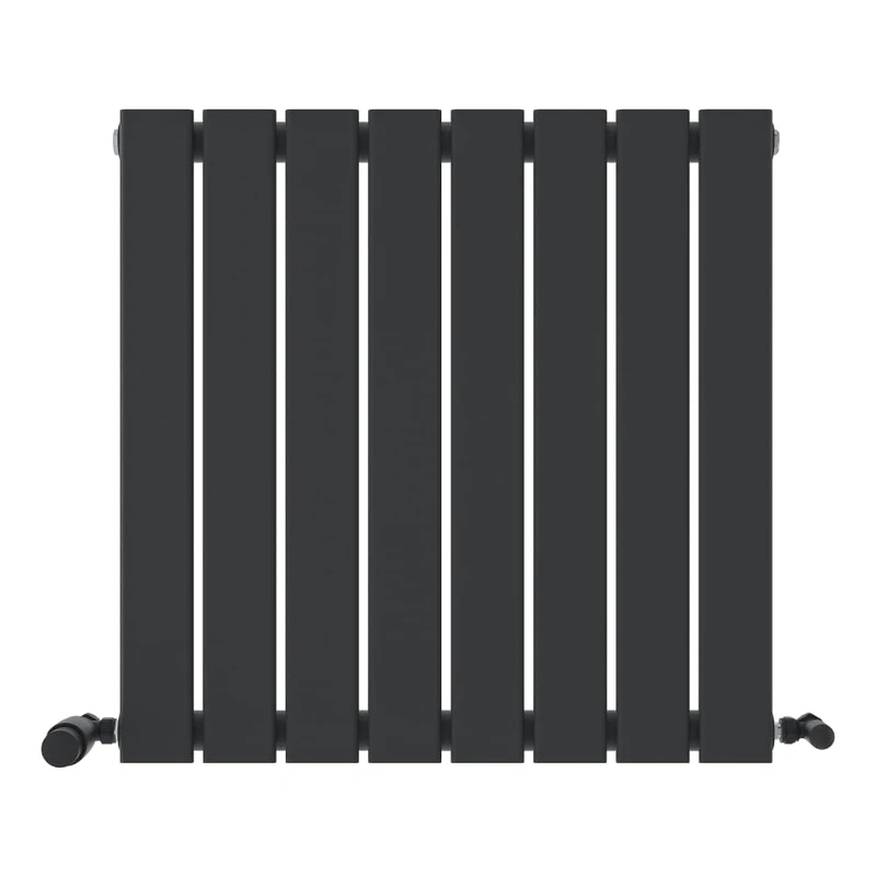 iBathUK Apex Horizontal Single Slim Flat Panel Designer Radiator with Steel Central Heating Panel Heater Bathroom Bedroom Living Room Radiator in Matt Anthracite, 600 x 608mm