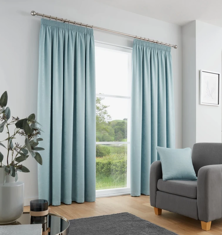 Fusion - Galaxy - Pair of Dim-out Pencil Pleat Curtains - 66" Width x 90" Drop (168 x 229cm) in Duck Egg