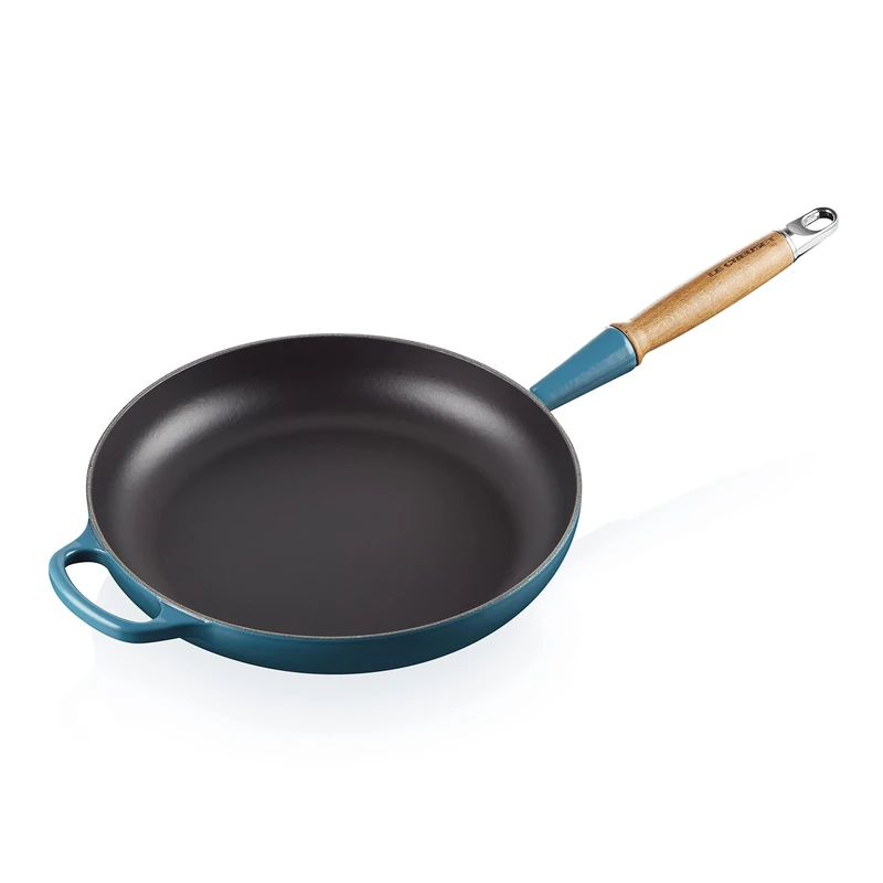LE CREUSET Signature Cast Iron Frying Pan with Wooden Handle 28cm Deep Teal, 20258286420422