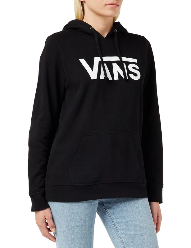 Vans Women's Hooded Sweatshirt Drop V Logo Hoodie, Black, XXS