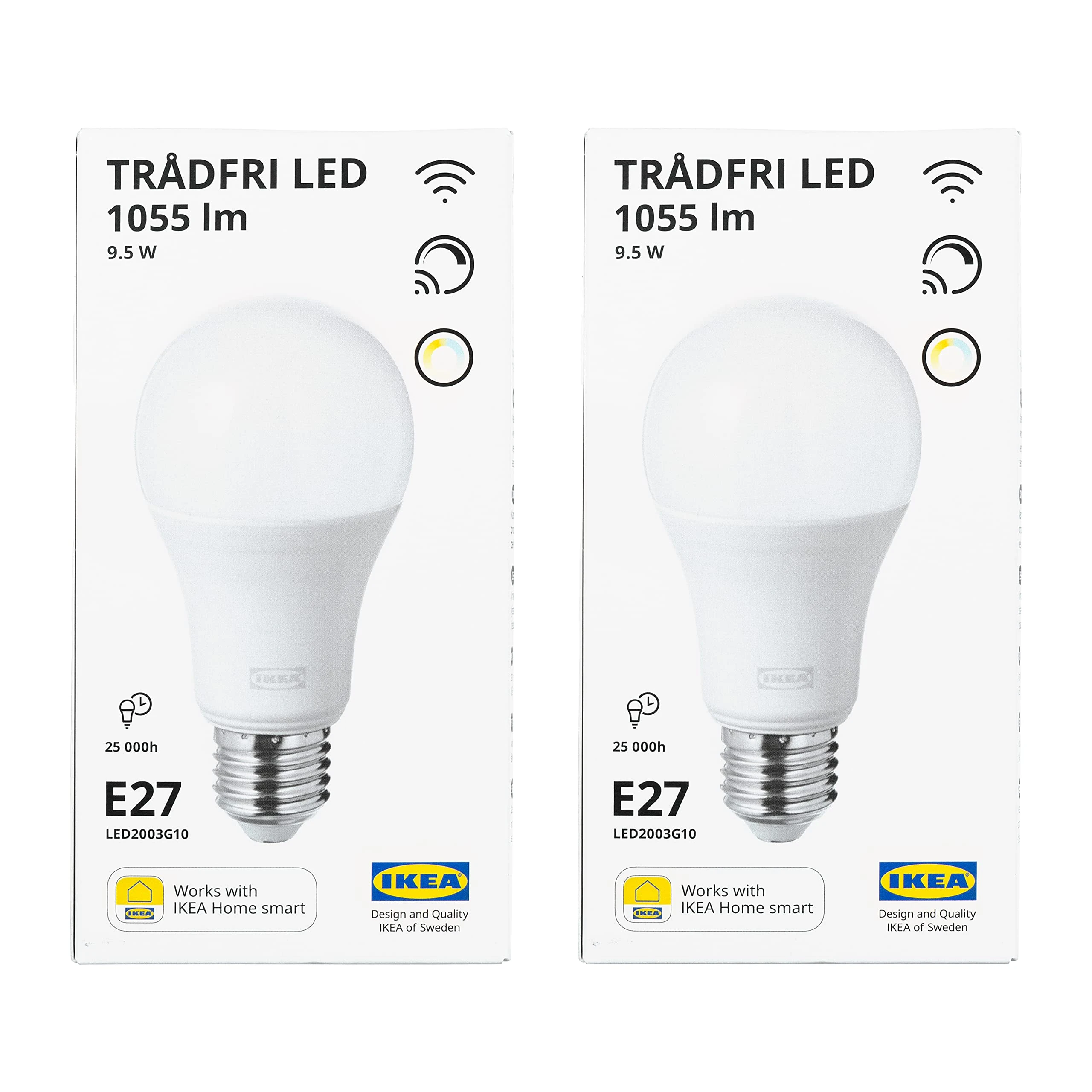 Ikea TRADFRI Smart Zigbee LED Bulbs, E27 Globe, 1055lm, 9.5W, White Spectrum, 805.176.45 - Set of 2