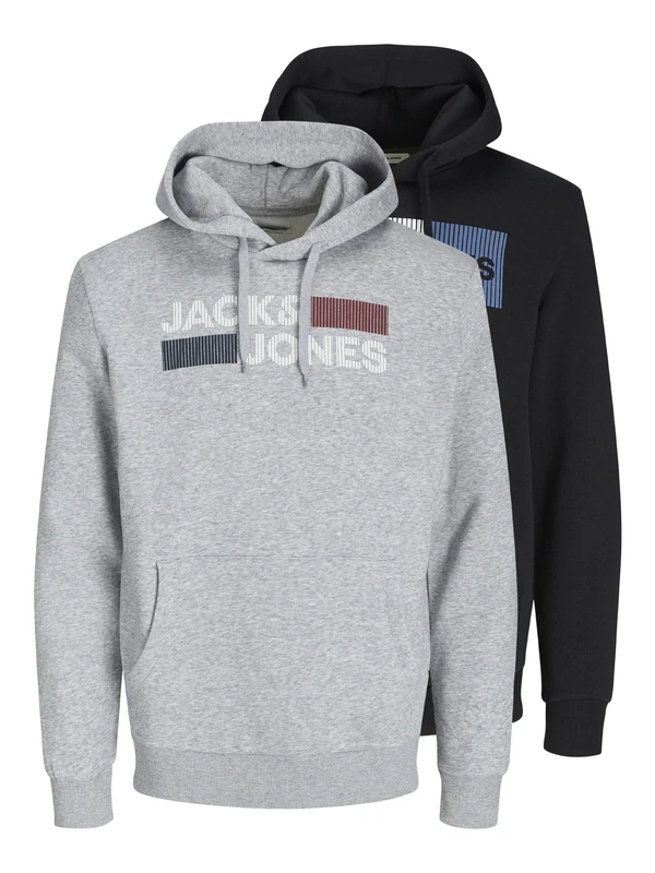 JACK & JONES Male Hoodie Pack of 2 Logo Hoodie, Light Grey Mix, XS