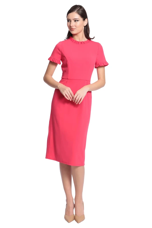 Maggy London Women's Ruffle Collar Slant Pocket Sheath Dress, Red Rose, 14