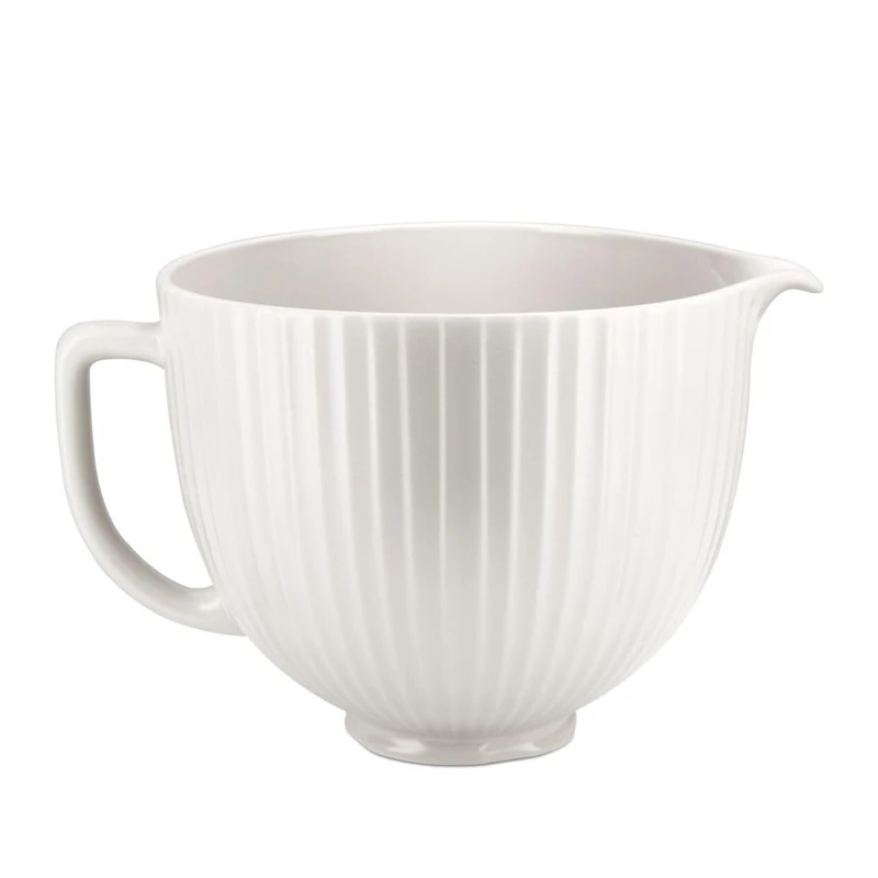 KitchenAid 5KSM2CB5PCC 4.7L Ceramic Mixing Bowl - Classic Column Ribbed Design, Fits Tilt-Head Stand Mixers, White/Pebbled