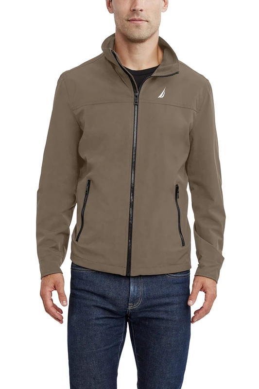 Nautica Men's Lightweight Windbreaker Stretch Athletic Outdoor Full Zip Bomber Golf Jacket, Taupe, XL