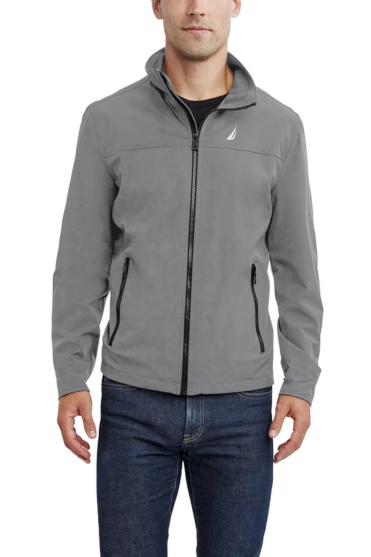 Nautica Men's Lightweight Windbreaker Stretch Athletic Outdoor Full Zip Bomber Golf Jacket, Cloud Grey, XXL