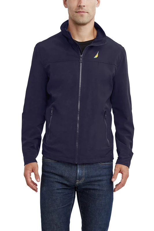 Nautica Men's Lightweight Windbreaker Stretch Athletic Outdoor Full Zip Bomber Golf Jacket, Marine, XL