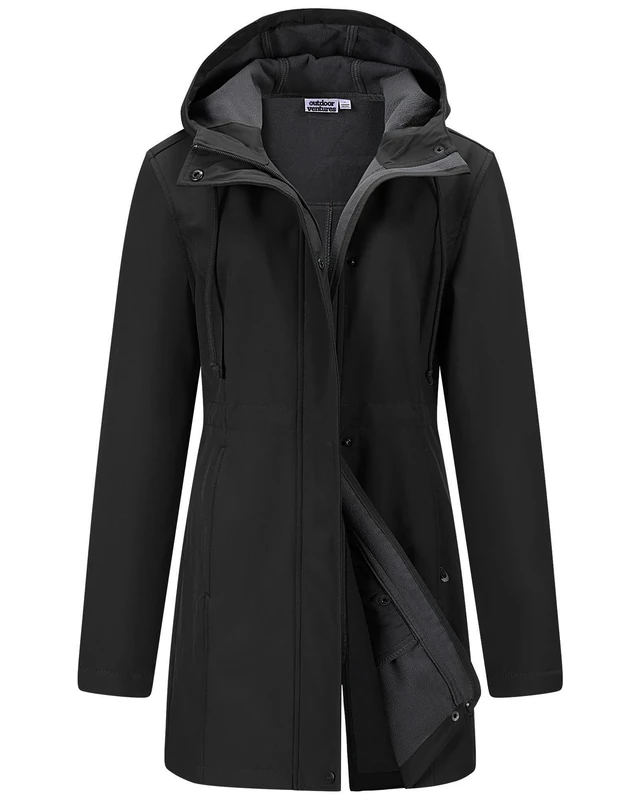 Outdoor Ventures Softshell Jacket Ladies Rain Jacket Functional Lightweight Rain Coat Windbreaker Waterproof Hiking Jacket Breathable Outdoor Jacket with Hood for Spring Fall Winter Black XL